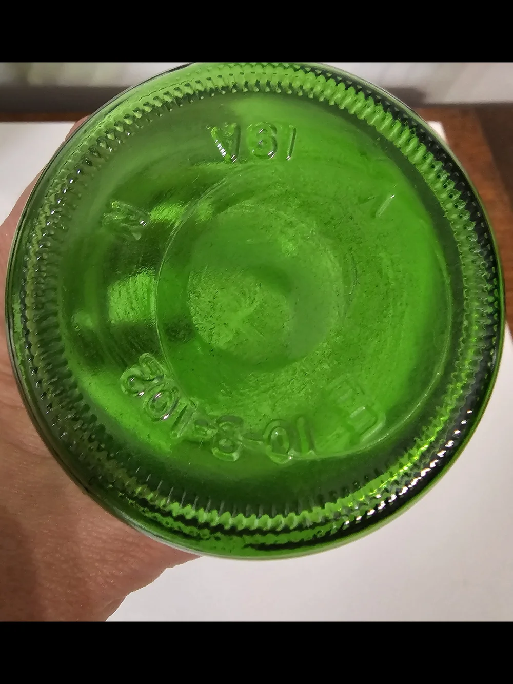 Green Glass Bottle Lot of 3 - 1976 Bicentennial 7-Up, M. LaMont Cruet, Carafe